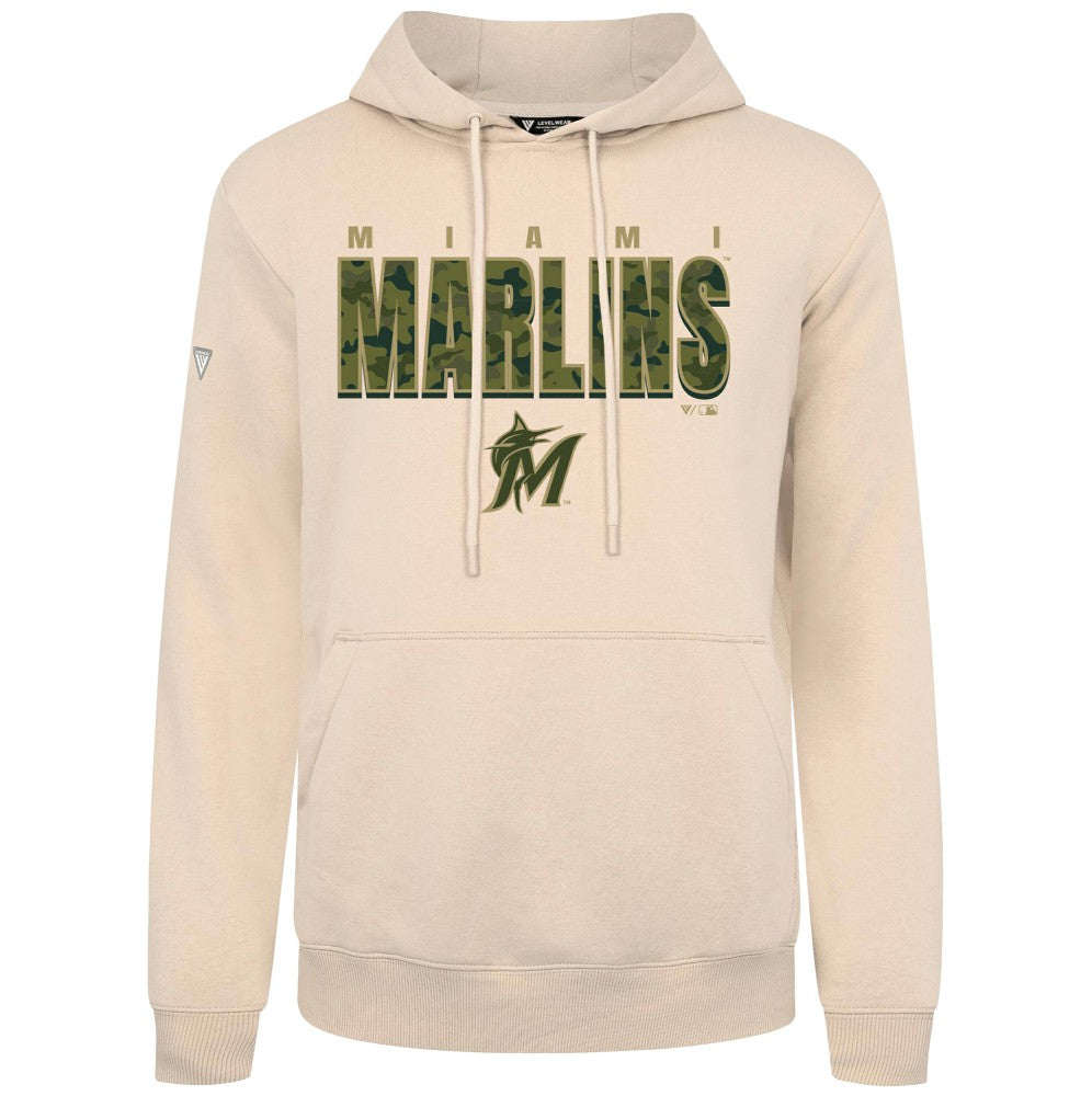 Miami Marlins Levelwear Podium Protect Pullover Hoodie - Khaki Hoodies
