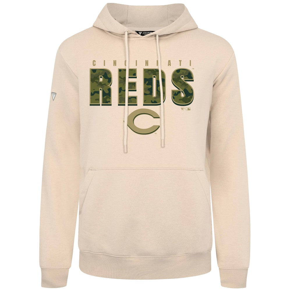 Cincinnati Reds Levelwear Podium Protect Pullover Hoodie - Khaki Hoodies