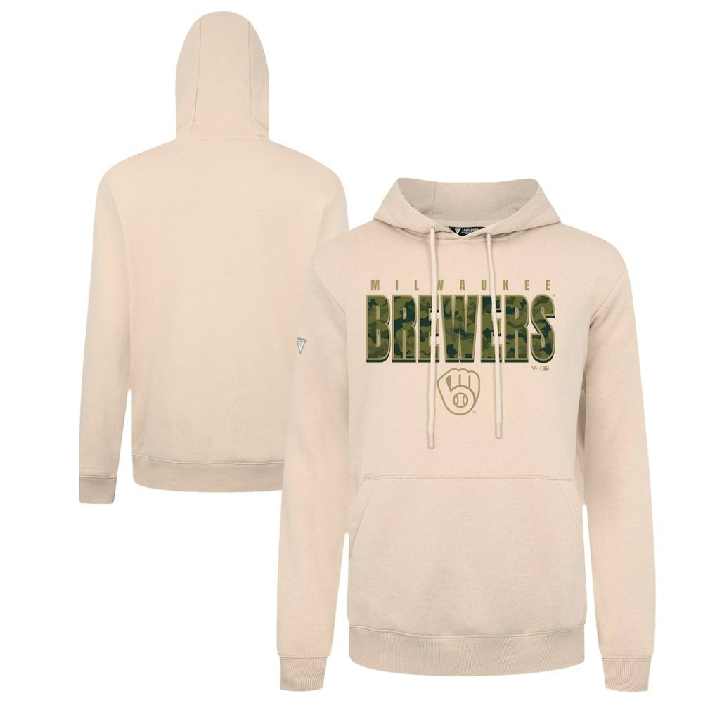 Milwaukee Brewers Levelwear Podium Protect Pullover Hoodie - Khaki Hoodies