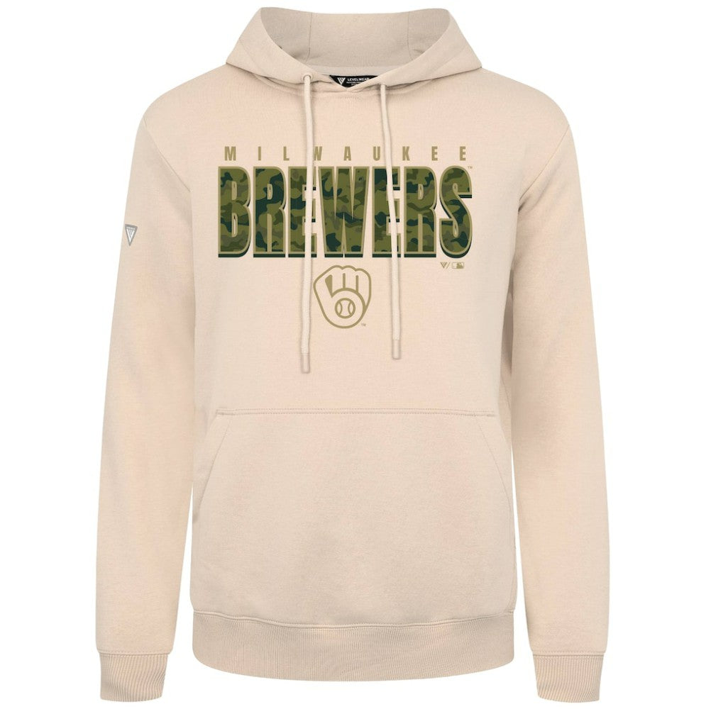 Milwaukee Brewers Levelwear Podium Protect Pullover Hoodie - Khaki Hoodies