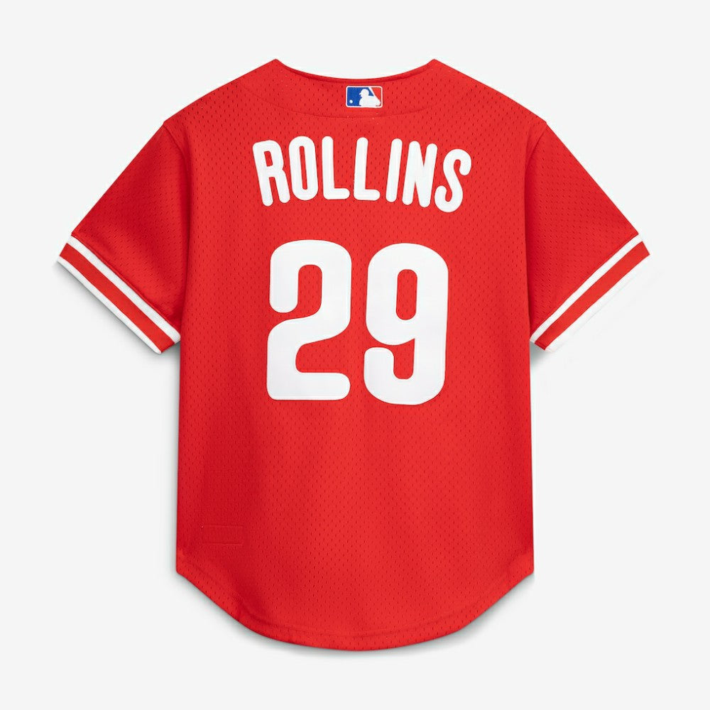 Jimmy Rollins Philadelphia Phillies Mitchell & Ness Cooperstown Mesh Batting Practice Button-Up Jersey - Red Jerseys