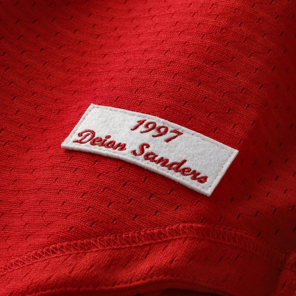 Deion Sanders Cincinnati Reds Mitchell & Ness Cooperstown Mesh Batting Practice Button-Up Jersey - Red Jerseys