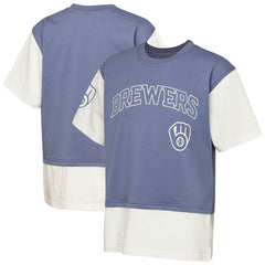 Milwaukee Brewers Outerstuff Youth Ultimate Pastels Premium Double Run T-Shirt - Navy/Cream T-shirts