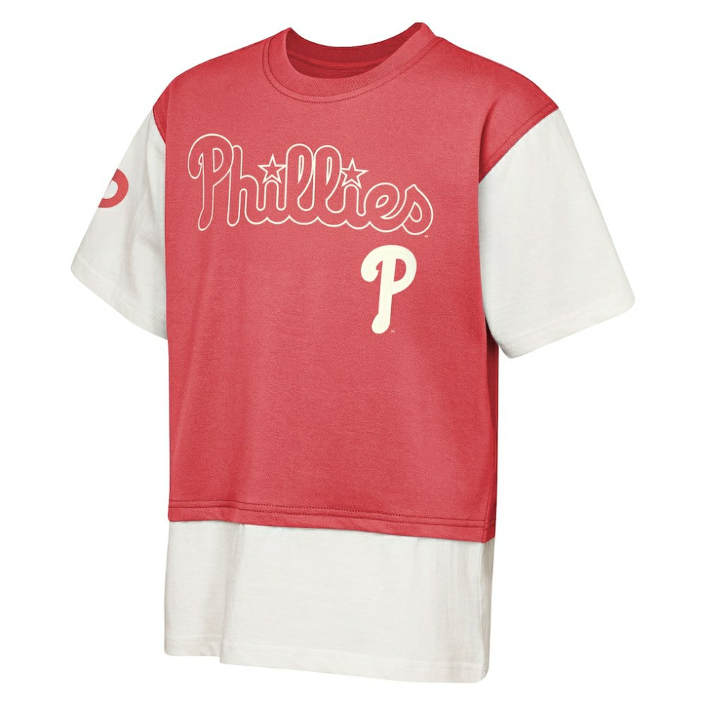 Philadelphia Phillies Outerstuff Youth Ultimate Pastels Premium Double Run T-Shirt - Red/Cream T-shirts