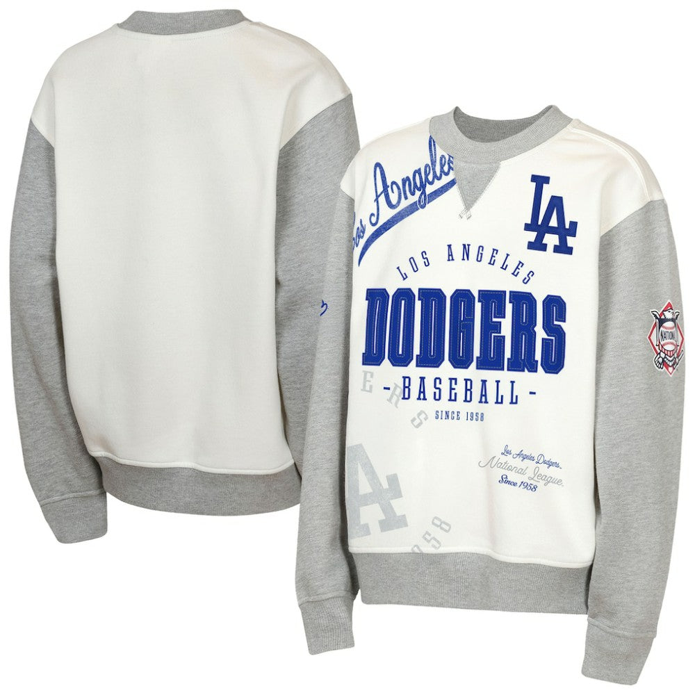 Los Angeles Dodgers Outerstuff Youth Big League Power Hit Fleece Sweatshirt - Cream/Gray Sweatshirts
