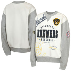Milwaukee Brewers Outerstuff Youth Big League Power Hit Fleece Sweatshirt - Cream/Gray Sweatshirts