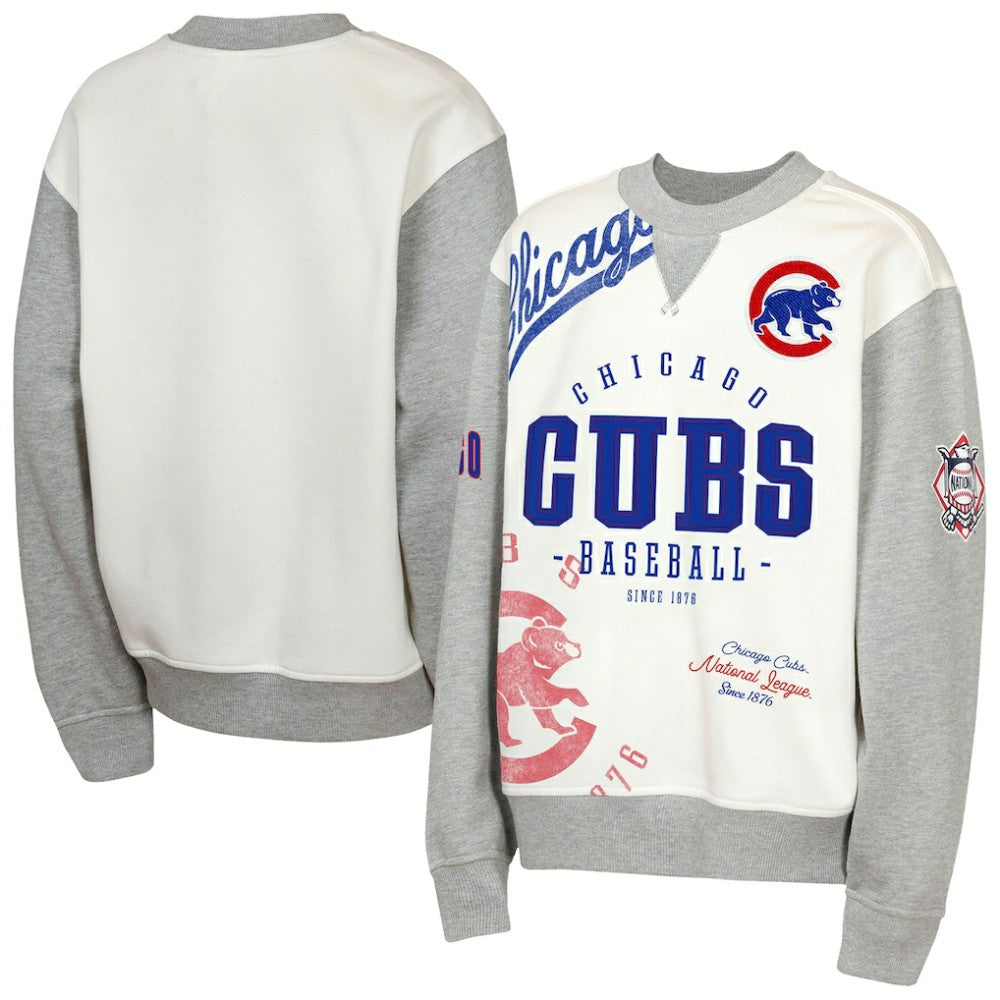 Chicago Cubs Outerstuff Youth Big League Power Hit Fleece Sweatshirt - Cream/Gray Sweatshirts