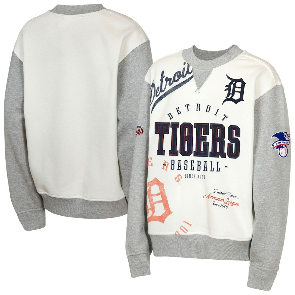 Detroit Tigers Outerstuff Youth Big League Power Hit Fleece Sweatshirt - Cream/Gray Sweatshirts