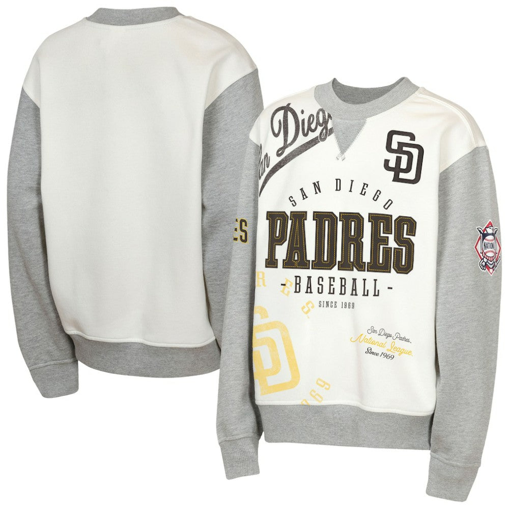 San Diego Padres Outerstuff Youth Big League Power Hit Fleece Sweatshirt - Cream/Gray Sweatshirts