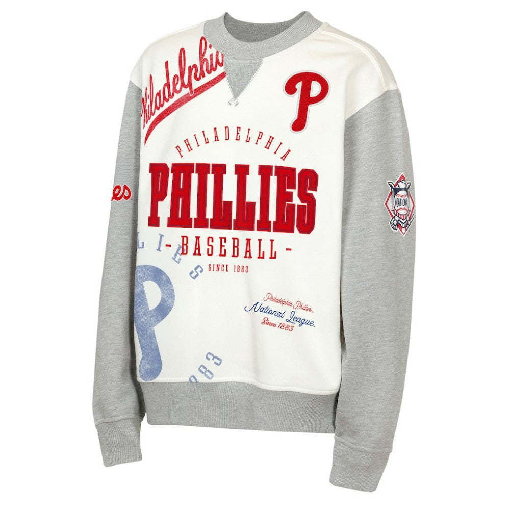 Philadelphia Phillies Outerstuff Youth Big League Power Hit Fleece Sweatshirt - Cream/Gray Sweatshirts