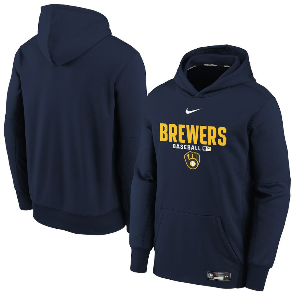 Milwaukee Brewers Nike Youth Authentic Collection Therma-FIT Hoodie - Navy Hoodies