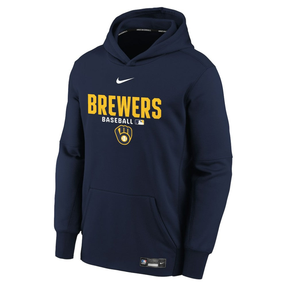 Milwaukee Brewers Nike Youth Authentic Collection Therma-FIT Hoodie - Navy Hoodies