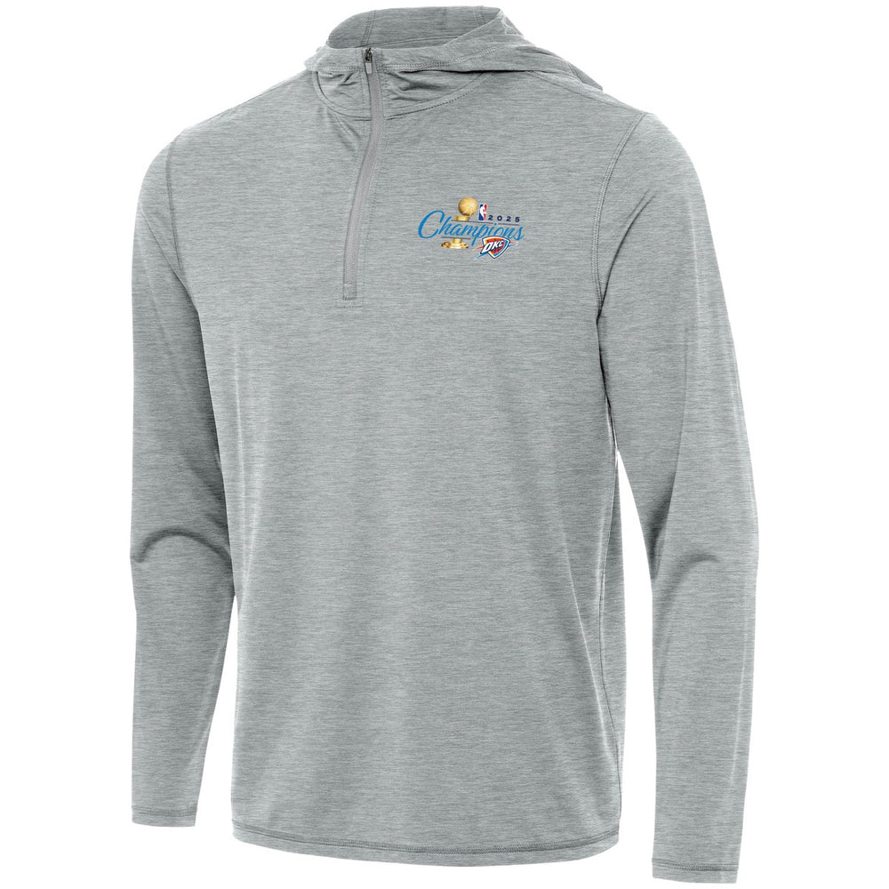 Oklahoma City Thunder Antigua 2025 NBA Finals Champions Tidy Quarter-Zip Hoodie Heather Gray