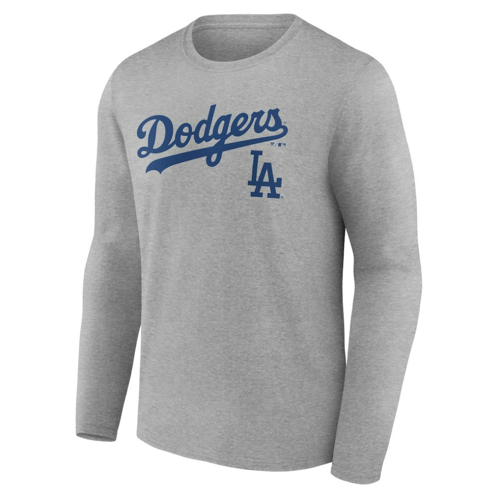 Los Angeles Dodgers Team Lockup Long Sleeve T-Shirt - Gray T-shirts