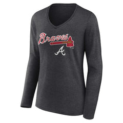 Atlanta Braves Women's Team Lockup Long Sleeve V-Neck T-Shirt - Charcoal T-shirts