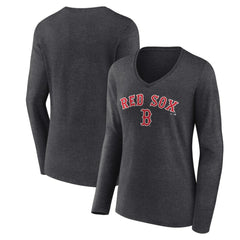 Boston Red Sox Women's Team Lockup Long Sleeve V-Neck T-Shirt - Charcoal T-shirts
