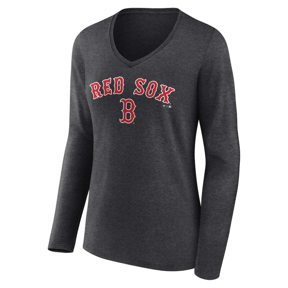 Boston Red Sox Women's Team Lockup Long Sleeve V-Neck T-Shirt - Charcoal T-shirts