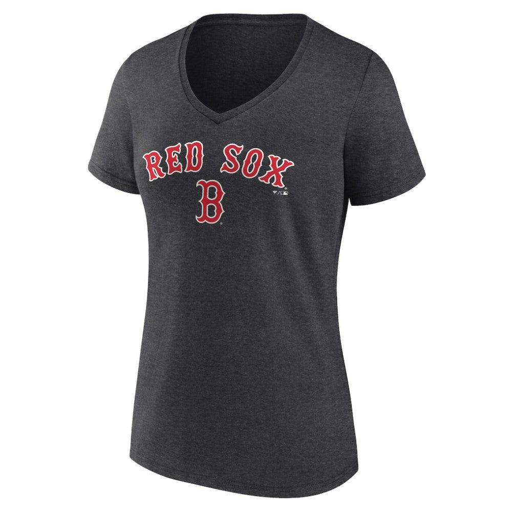 Boston Red Sox Women's Team Lockup V-Neck T-Shirt - Charcoal T-shirts