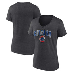 Chicago Cubs Women's Team Lockup V-Neck T-Shirt - Charcoal T-shirts