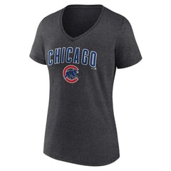 Chicago Cubs Women's Team Lockup V-Neck T-Shirt - Charcoal T-shirts