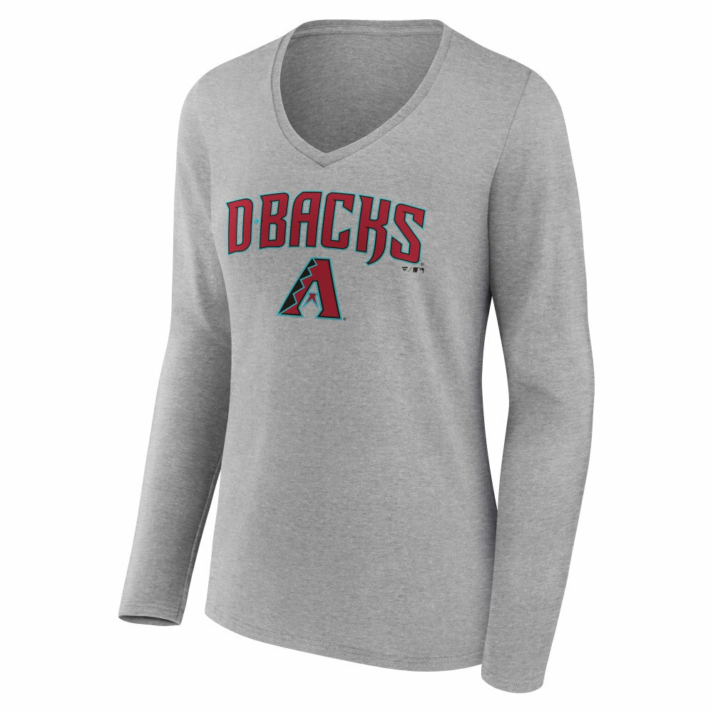 Arizona Diamondbacks Women's Team Lockup Long Sleeve V-Neck T-Shirt - Gray T-shirts