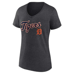 Detroit Tigers Women's Team Lockup V-Neck T-Shirt - Charcoal T-shirts