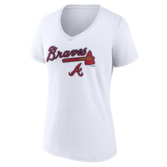 Atlanta Braves Women's Team Lockup V-Neck T-Shirt - White T-shirts