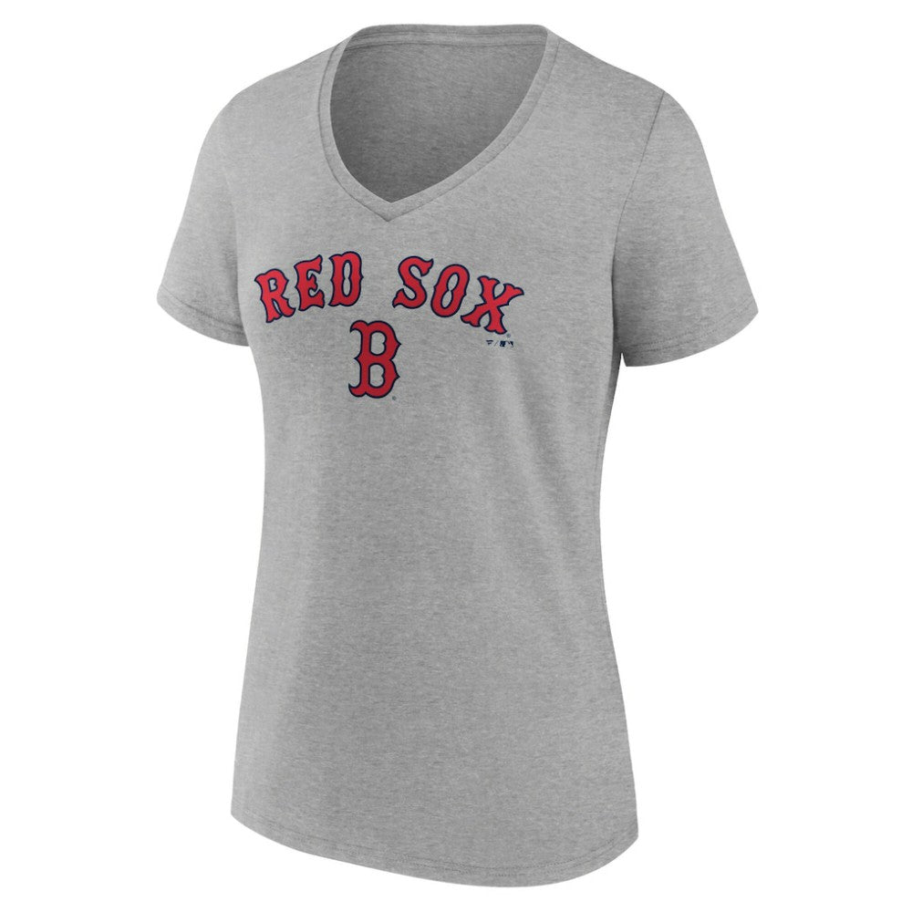 Boston Red Sox Women's Team Lockup V-Neck T-Shirt - Gray T-shirts