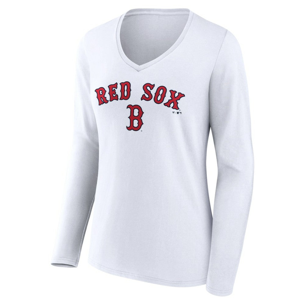Boston Red Sox Women's Team Lockup Long Sleeve V-Neck T-Shirt - White T-shirts