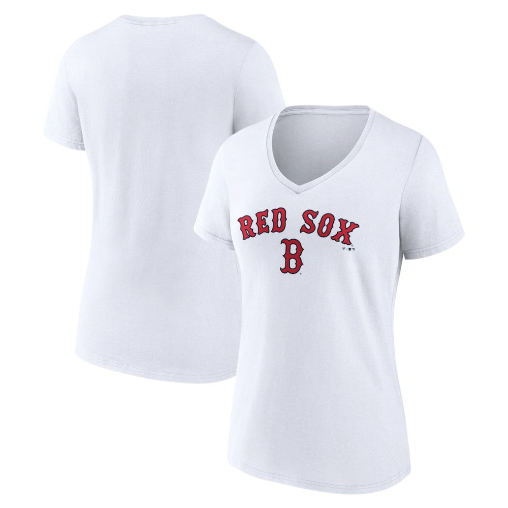 Boston Red Sox Women's Team Lockup V-Neck T-Shirt - White T-shirts