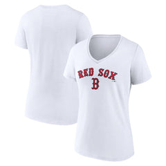Boston Red Sox Women's Team Lockup V-Neck T-Shirt - White T-shirts