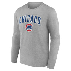 Chicago Cubs Team Lockup Long Sleeve T-Shirt - Gray T-shirts