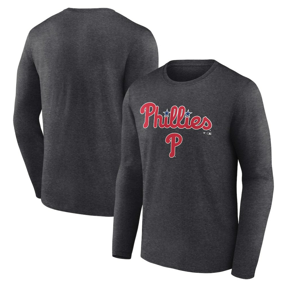 Philadelphia Phillies Team Lockup Long Sleeve T-Shirt - Charcoal T-shirts