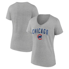 Chicago Cubs Women's Team Lockup V-Neck T-Shirt - Gray T-shirts