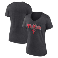 Philadelphia Phillies Women's Team Lockup V-Neck T-Shirt - Charcoal T-shirts