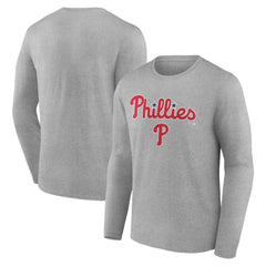 Philadelphia Phillies Team Lockup Long Sleeve T-Shirt - Gray T-shirts