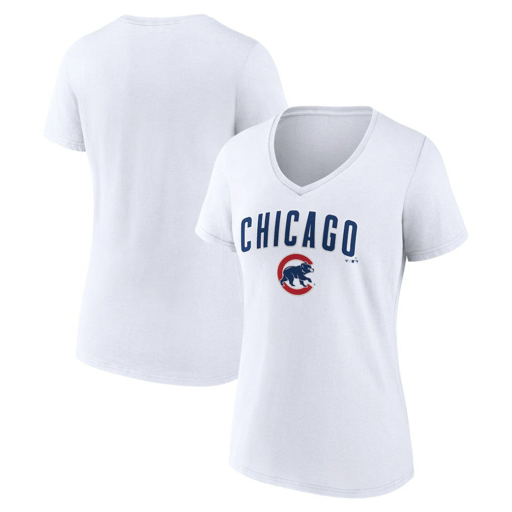 Chicago Cubs Women's Team Lockup V-Neck T-Shirt - White T-shirts