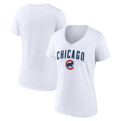 Chicago Cubs Women's Team Lockup V-Neck T-Shirt - White T-shirts