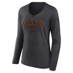 San Francisco Giants Women's Team Lockup Long Sleeve V-Neck T-Shirt - Charcoal T-shirts