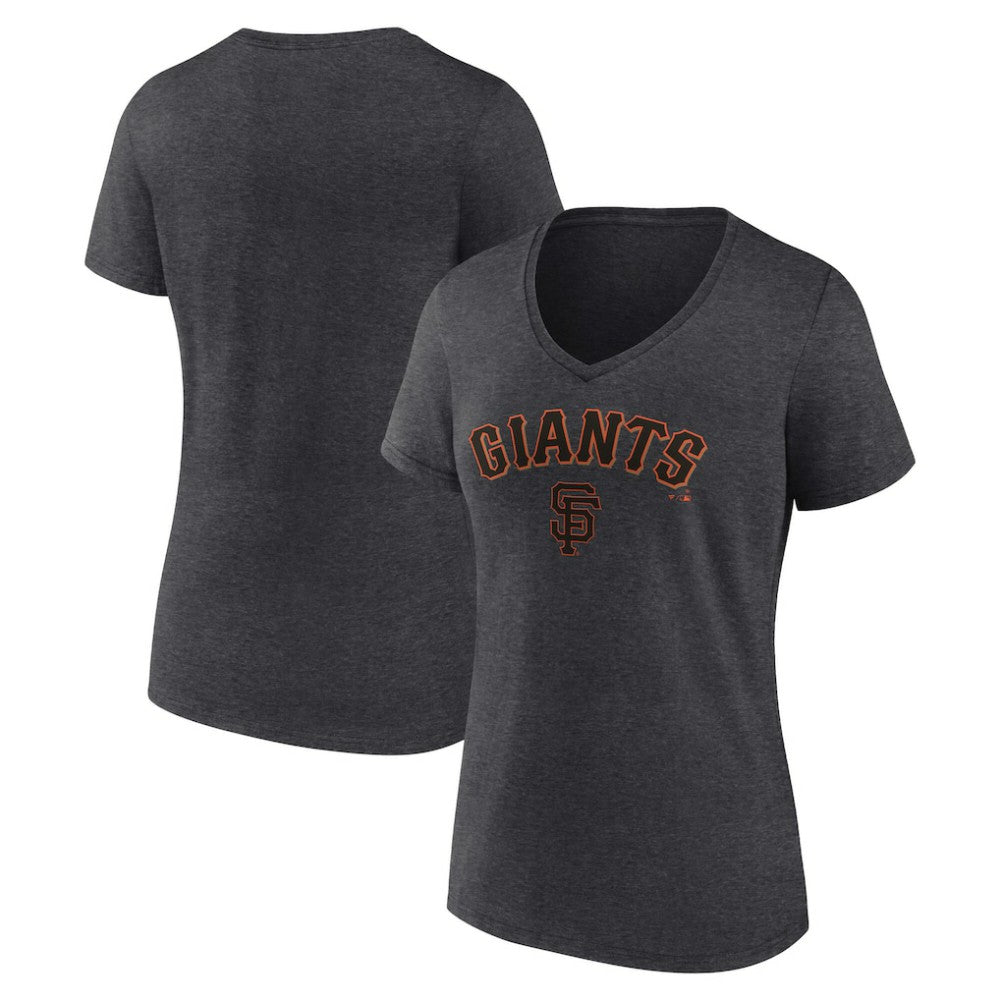 San Francisco Giants Women's Team Lockup V-Neck T-Shirt - Charcoal T-shirts