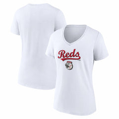 Cincinnati Reds Women's Team Lockup V-Neck T-Shirt - White T-shirts