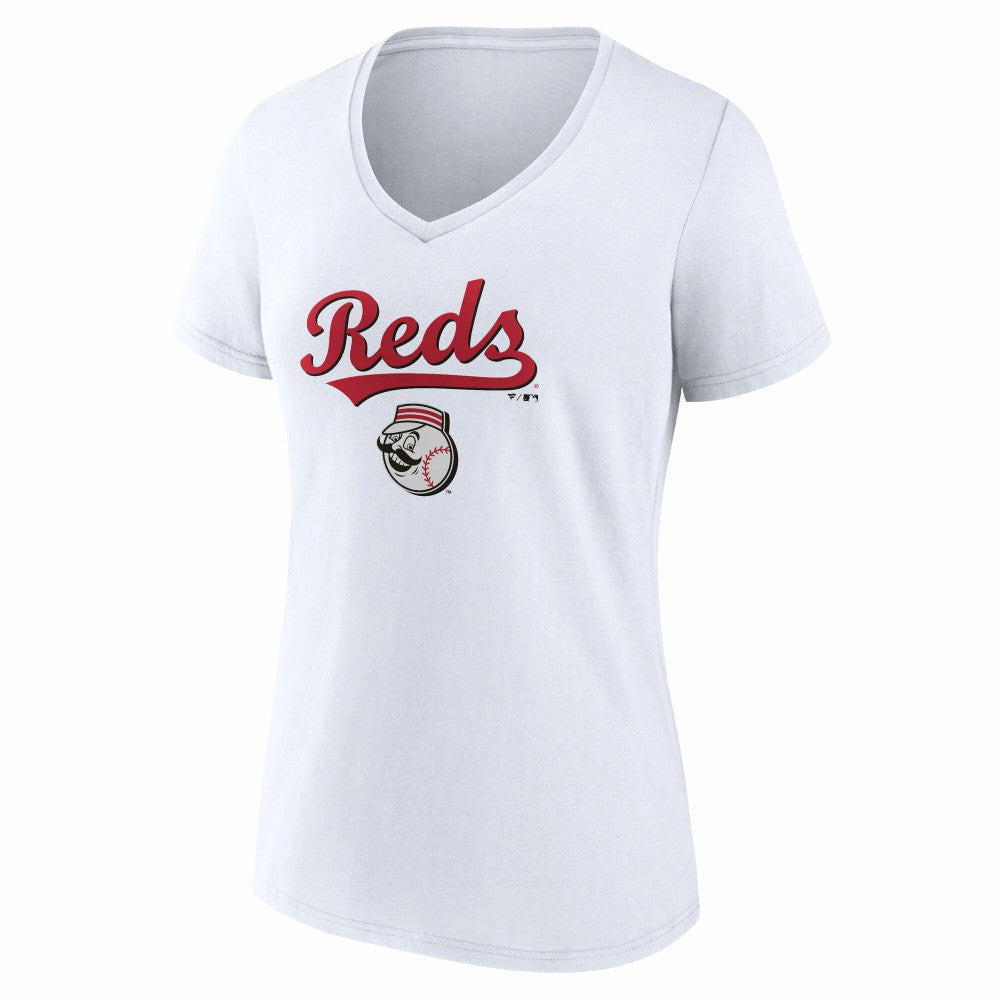 Cincinnati Reds Women's Team Lockup V-Neck T-Shirt - White T-shirts