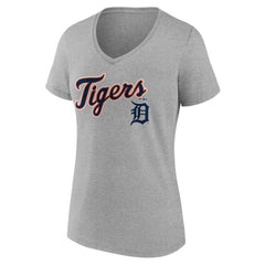 Detroit Tigers Women's Team Lockup V-Neck T-Shirt - Gray T-shirts