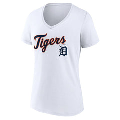 Detroit Tigers Women's Team Lockup V-Neck T-Shirt - White T-shirts