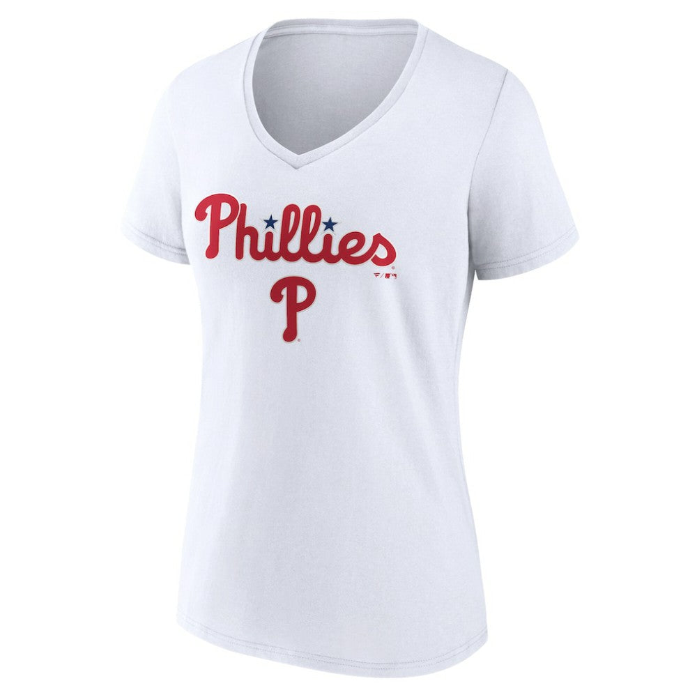 Philadelphia Phillies Women's Team Lockup V-Neck T-Shirt - White T-shirts