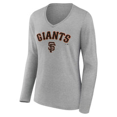San Francisco Giants Women's Team Lockup Long Sleeve V-Neck T-Shirt - Gray T-shirts