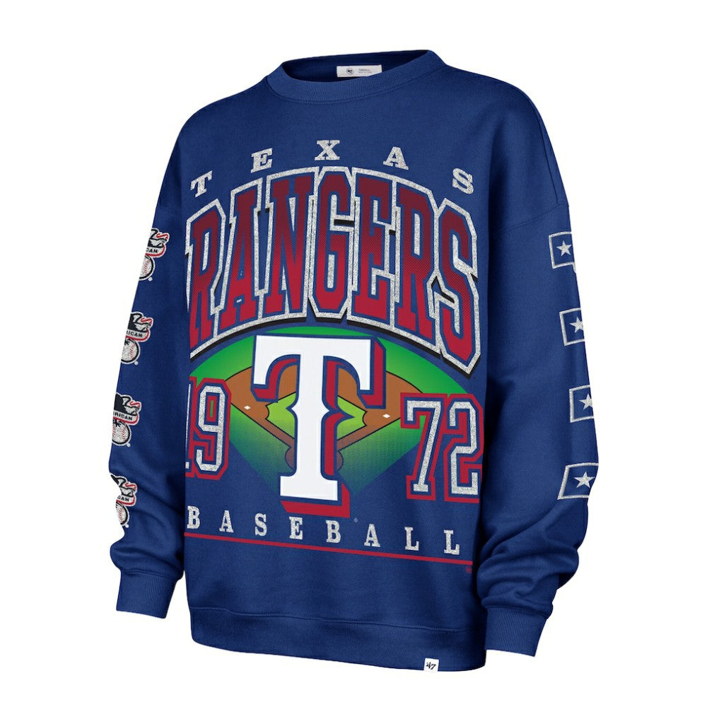 Texas Rangers '47 Women's Trendy Team Go Big Oversized Sweatshirt - Royal Sweatshirts