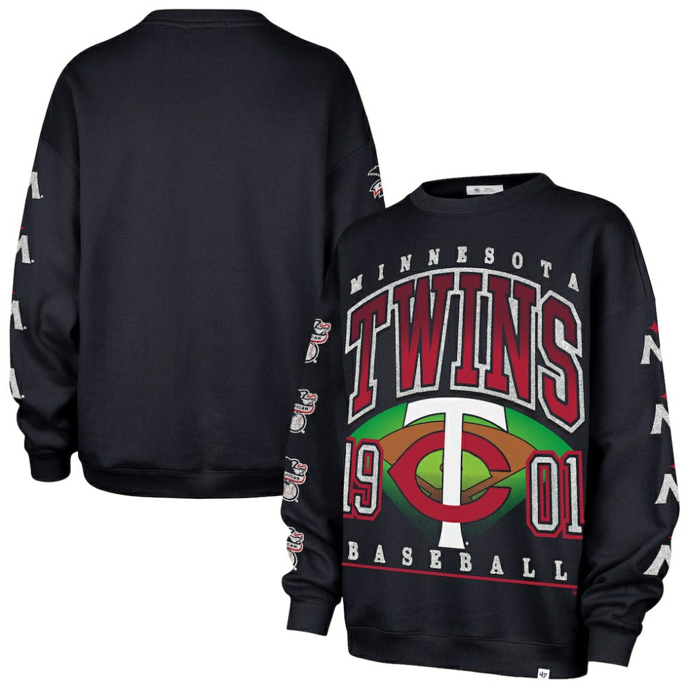 Minnesota Twins '47 Women's Trendy Team Go Big Oversized Sweatshirt - Navy Sweatshirts