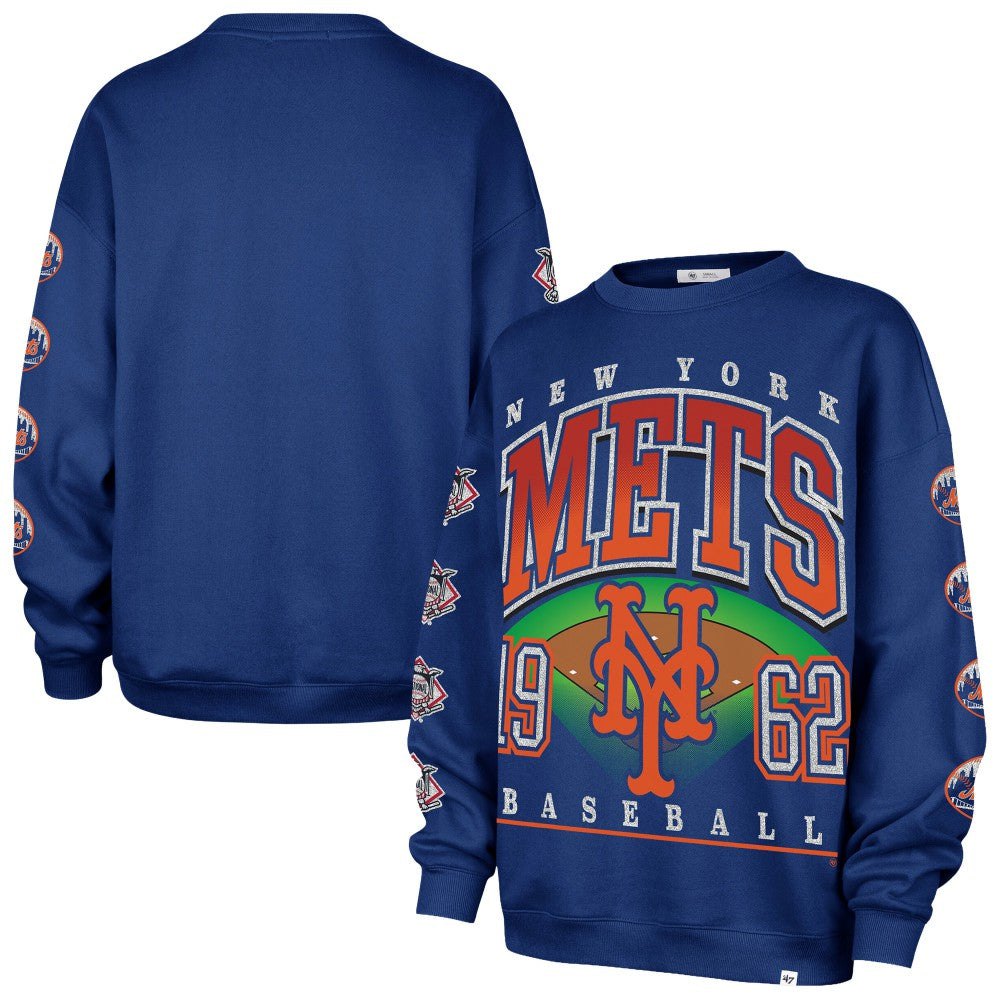 New York Mets '47 Women's Trendy Team Go Big Oversized Sweatshirt - Royal Sweatshirts
