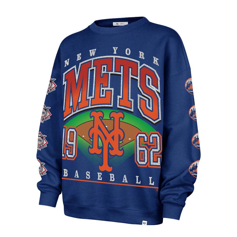 New York Mets '47 Women's Trendy Team Go Big Oversized Sweatshirt - Royal Sweatshirts